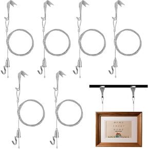 Picture Hanging Kit - 6 Pack Heavy Duty 88 lbs Picture Wire Hangers with Rail Hooks, Stainless Steel Frame Hanger Wire Hardware, Flexible Adjustable & No Wall Damage, 39.37'' L for Art in Kuwait
