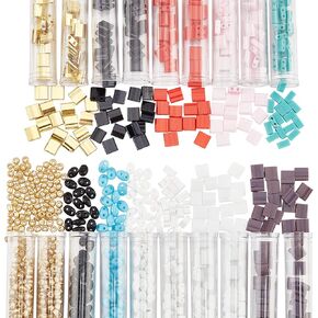 مجموعة خرز تيلا 790 قطعة 3 مقاسات من NBEADS، فاصل خرز زجاجي بفتحتين 10 ألوان مع 300 قطعة خرز بذور مستديرة 5 × 5 مم/5 × 2 مم/5 × 1 مم خرز زجاجي ياباني صغير لسوار وقلادة وأقراط صناعة المجوهرات