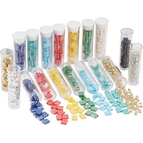 NBEADS 790pcs Set: 3 Sizes 10 Colors Glass 2-Hole Seed Beads Spacer (300pcs) & Round Beads for Jewelry in Saudi Arabia