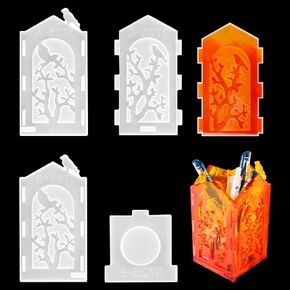 FineInno Lantern Resin Mold Hollow Pen Holder Silicone Molds for DIY Epoxy Candle Holder Jewelry Container Box Home Decor