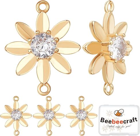 Beebeecraft 20 قطعة/صندوق 5 أنماط وصلات زركونيا مكعبة 18 قيراط نحاس مطلي بالذهب مسطح دائري مثلث مستطيل موصل سحر لصنع الأساور والقلائد in Kuwait