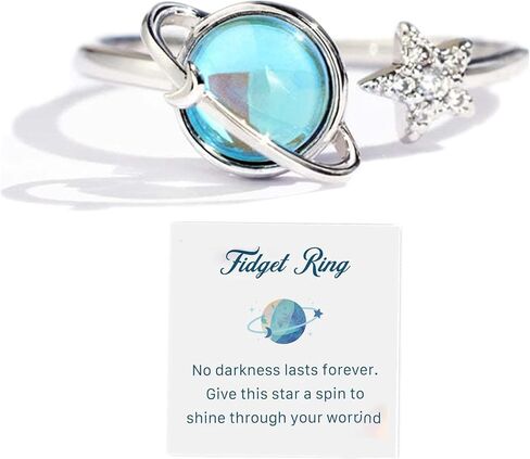 DANSOAN To My Daughter Fidget Ring for Women, Adjustable Spinner BeadsPlanet Teen Girl Adjustable To My Daughter Rings Anti Anxiety Cute Earth Moon Dainty Jewelry in Kuwait