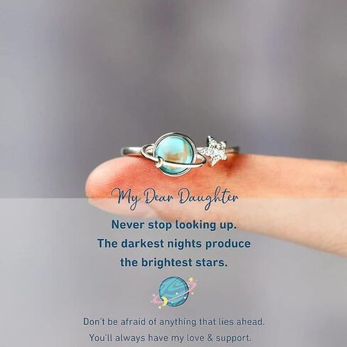 DANSOAN To My Daughter Fidget Ring for Women, Adjustable Spinner BeadsPlanet Teen Girl Adjustable To My Daughter Rings Anti Anxiety Cute Earth Moon Dainty Jewelry in Kuwait