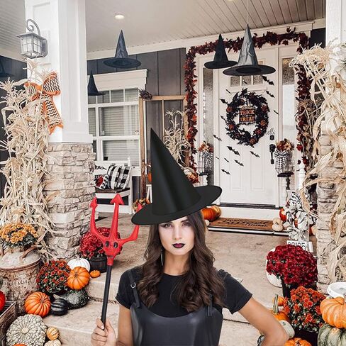 UONMAY 24 Pcs Halloween Black Witch Hats Bulk with Hanging Rope, Outdoor Halloween Decorations Front Porch Floating Witches Hat for Halloween Decor Party Favors in Kuwait