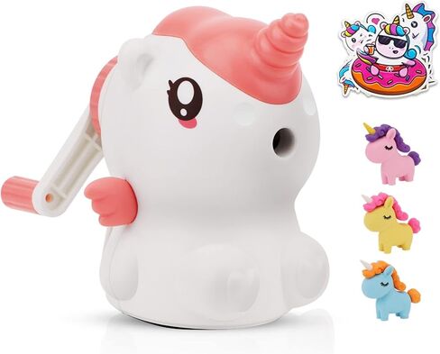 Unicorn Pencil Sharpener for Kids, Manual Pencil Sharpener for Colored Pencils, Cute Pencil Sharpener with Unicorn Erasers and Stickers for School Supplies, Classroom, Stationery for Kids Gifts in Kuwait