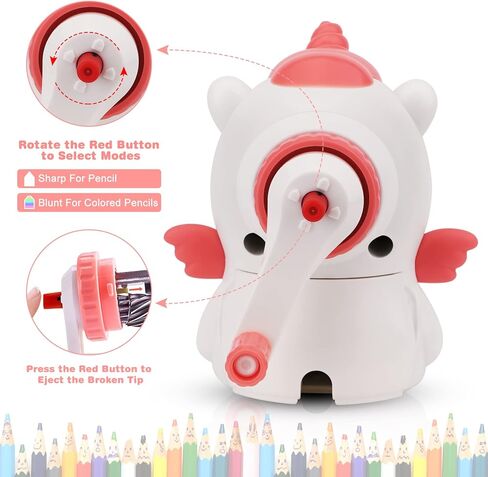Unicorn Pencil Sharpener for Kids, Manual Pencil Sharpener for Colored Pencils, Cute Pencil Sharpener with Unicorn Erasers and Stickers for School Supplies, Classroom, Stationery for Kids Gifts in Kuwait
