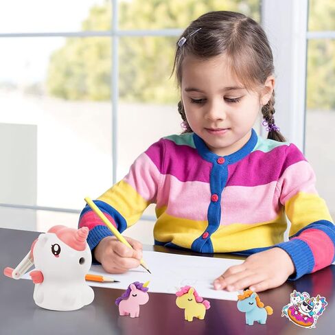 Unicorn Pencil Sharpener for Kids, Manual Pencil Sharpener for Colored Pencils, Cute Pencil Sharpener with Unicorn Erasers and Stickers for School Supplies, Classroom, Stationery for Kids Gifts in Kuwait
