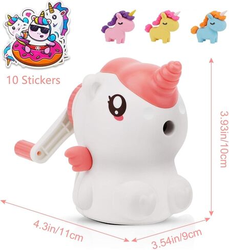 Unicorn Pencil Sharpener for Kids, Manual Pencil Sharpener for Colored Pencils, Cute Pencil Sharpener with Unicorn Erasers and Stickers for School Supplies, Classroom, Stationery for Kids Gifts in Kuwait