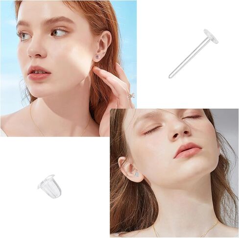 يويو ستور 100 قطعة (50 زوجًا) 100 قطعة من الأقراط المصنوعة من بلاستيك PVC مع 100 قطعة من سدادات الأذن البلاستيكية غير المرئية مقاس 3 × 12 ملم in Kuwait