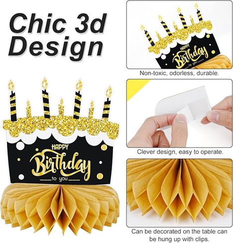 زينة عيد الميلاد الستين، قطعة مركزية على شكل قرص العسل للطاولة، لوازم زينة الحفلات للرجال والنساء بعمر 60 عامًا، زخارف على شكل قرص العسل للرجال والنساء، زينة عيد ميلاد باللونين الأسود والذهبي-9 قطع in Kuwait