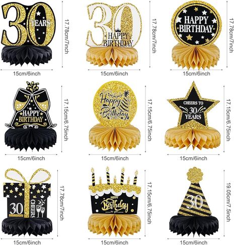 زينة عيد الميلاد الستين، قطعة مركزية على شكل قرص العسل للطاولة، لوازم زينة الحفلات للرجال والنساء بعمر 60 عامًا، زخارف على شكل قرص العسل للرجال والنساء، زينة عيد ميلاد باللونين الأسود والذهبي-9 قطع in Kuwait