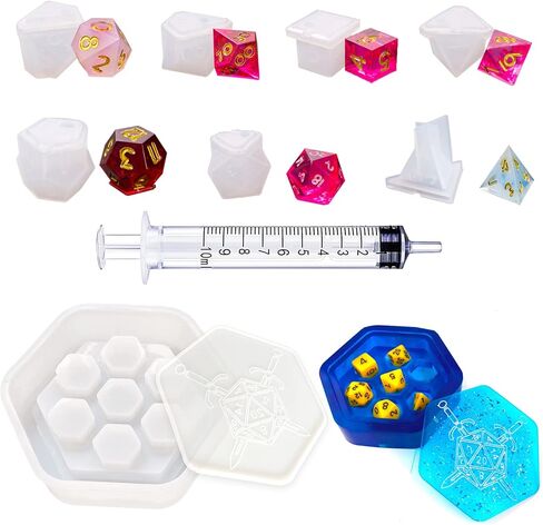 قالب صندوق النرد الراتنج، قالب سيليكون صندوق النرد السداسي مع قالب غطاء للعبة طاولة صب راتنجات الإيبوكسي in Kuwait