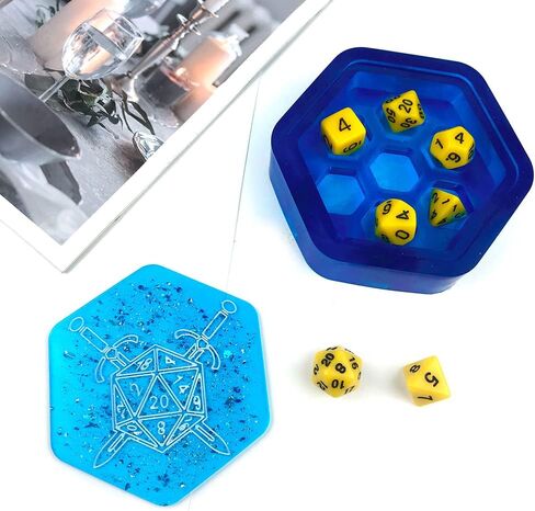 قالب صندوق النرد الراتنج، قالب سيليكون صندوق النرد السداسي مع قالب غطاء للعبة طاولة صب راتنجات الإيبوكسي in Kuwait