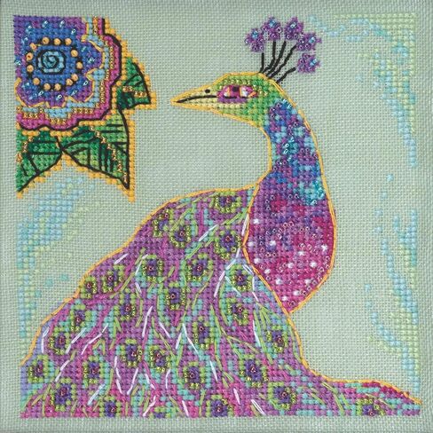 مجموعة غرز متقاطعة مطرزة بالطاووس من Mill Hill 2023 مجموعة Laurel Burch Birds LB302314 متعددة، 5 × 5 بوصات in Saudi Arabia