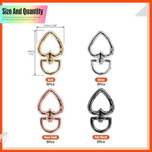 Tanstic 20Pcs 4 Colors Heart Shape Keychain Clip, Zinc Alloy Swivel Lobster Clasps Trigger Spring Buckles Keyring Hanging Buckle, Swivel Spring Snap Hook for Keychains(Gold/Silver/Rose Gold/Gun Black) in Saudi Arabia