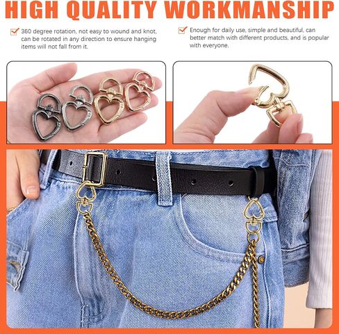 Tanstic 20Pcs 4 Colors Heart Shape Keychain Clip, Zinc Alloy Swivel Lobster Clasps Trigger Spring Buckles Keyring Hanging Buckle, Swivel Spring Snap Hook for Keychains(Gold/Silver/Rose Gold/Gun Black) in Saudi Arabia