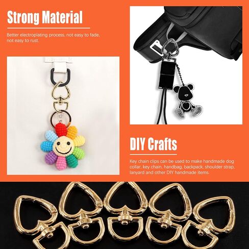 Tanstic 20Pcs 4 Colors Heart Shape Keychain Clip, Zinc Alloy Swivel Lobster Clasps Trigger Spring Buckles Keyring Hanging Buckle, Swivel Spring Snap Hook for Keychains(Gold/Silver/Rose Gold/Gun Black) in Saudi Arabia