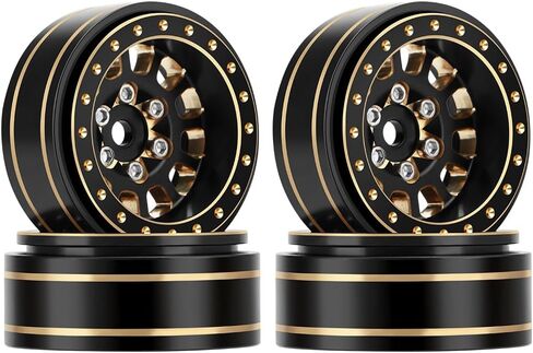 EPINON نحاس كامل 1.0 بوصة بالإضافة إلى عجلات Beadlock مجموعة حافة عجلة RC - 3.5 مم لـ TRX4M محوري SCX24 FMS FCX24 1/18 1/24 RC ملحقات ترقية السيارة الزاحفة (4 قطع ذهبي أسود) in Kuwait