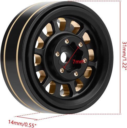 EPINON نحاس كامل 1.0 بوصة بالإضافة إلى عجلات Beadlock مجموعة حافة عجلة RC - 3.5 مم لـ TRX4M محوري SCX24 FMS FCX24 1/18 1/24 RC ملحقات ترقية السيارة الزاحفة (4 قطع ذهبي أسود) in Kuwait