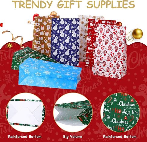 Jetec 90 Pieces Christmas Gift Bags with Sealing Stickers Christmas Paper Bags Candy Bags for Party Favors 12 Assorted Designs Holiday Goody Bags Party Supplies for Xmas Treat Goodie Gift Wrapping in Saudi Arabia