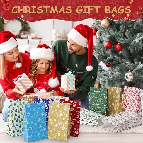 Jetec 90 Pieces Christmas Gift Bags with Sealing Stickers Christmas Paper Bags Candy Bags for Party Favors 12 Assorted Designs Holiday Goody Bags Party Supplies for Xmas Treat Goodie Gift Wrapping in Saudi Arabia