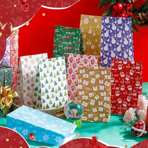 Jetec 90 Pieces Christmas Gift Bags with Sealing Stickers Christmas Paper Bags Candy Bags for Party Favors 12 Assorted Designs Holiday Goody Bags Party Supplies for Xmas Treat Goodie Gift Wrapping in Saudi Arabia