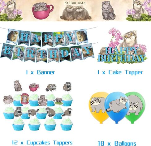 Steppe Cat Party Decorations Pallas Cat Birthday Party Supplies Includes Steppe Cat Birthday Banner Cake Topper Cupcake Toppers Balloons for Steppe Cat Birthday Supplies Kitten Party in Kuwait