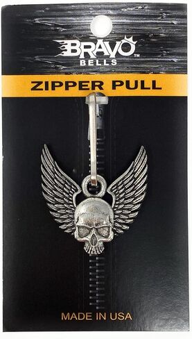Bravo Bells - Skull Upwing Zipper Pull - Made in The USA in Saudi Arabia