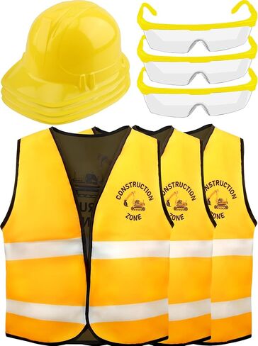 Puteraya 9 Pcs Kids Construction Costume Engineer Dress Up Set Construction Vest Hard Hat Goggles for Kids Halloween Cosplay in Kuwait