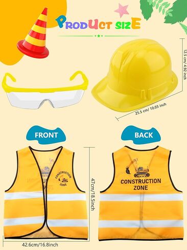Puteraya 9 Pcs Kids Construction Costume Engineer Dress Up Set Construction Vest Hard Hat Goggles for Kids Halloween Cosplay in Kuwait