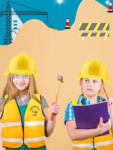 Puteraya 9 Pcs Kids Construction Costume Engineer Dress Up Set Construction Vest Hard Hat Goggles for Kids Halloween Cosplay in Kuwait