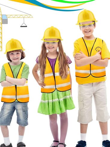 Puteraya 9 Pcs Kids Construction Costume Engineer Dress Up Set Construction Vest Hard Hat Goggles for Kids Halloween Cosplay in Kuwait