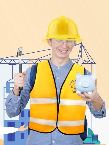 Puteraya 9 Pcs Kids Construction Costume Engineer Dress Up Set Construction Vest Hard Hat Goggles for Kids Halloween Cosplay in Kuwait