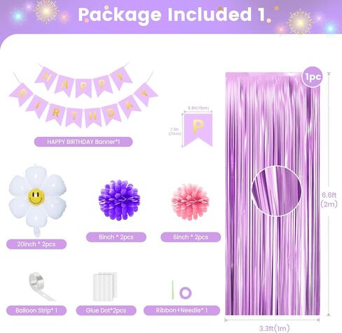 Birthday Decoration for Girls Women, Pink Purple Birthday Party Decorations, Daisy Balloon Arch Kit including Happy Birthday Banner,Foil Curtain Backdrop,Butterfly Sticker,Hanging Swirl,Paper Flowers in Saudi Arabia