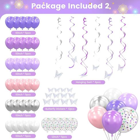 Birthday Decoration for Girls Women, Pink Purple Birthday Party Decorations, Daisy Balloon Arch Kit including Happy Birthday Banner,Foil Curtain Backdrop,Butterfly Sticker,Hanging Swirl,Paper Flowers in Saudi Arabia
