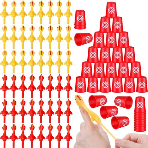 Leitee 96 Pcs Chicken Shooting Games Slingshot Chicken Rubber Chicken Flick Chicken with 48 Rubber Chicken Slingshot and 48 Dart Cups for Easter Christmas Halloween Birthday Party in Saudi Arabia