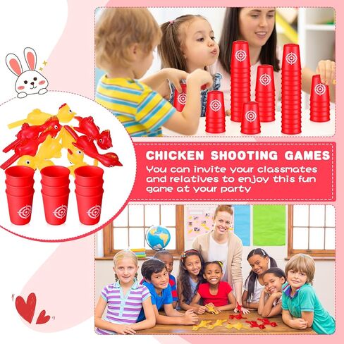 Leitee 96 Pcs Chicken Shooting Games Slingshot Chicken Rubber Chicken Flick Chicken with 48 Rubber Chicken Slingshot and 48 Dart Cups for Easter Christmas Halloween Birthday Party in Saudi Arabia