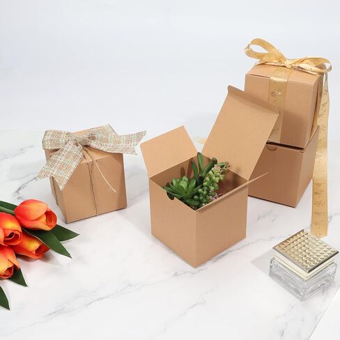 ZBEIVAN 4x4x4 Gift Box for Presents 100 Pack, Small Bridesmaid Proposal Gift Boxes with Lid for Wedding, Party Gift Wrapping,Brown in Saudi Arabia