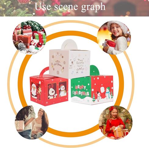 اوميروكين 24 قطعة من صناديق حلوى الكريسماس، صندوق ليلة الكريسماس، اكياس ورقية مع مقبض 3 الوان طباعة التعبئة والتغليف in Kuwait