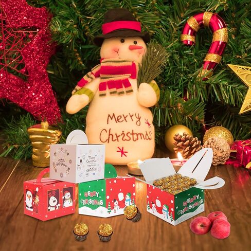 اوميروكين 24 قطعة من صناديق حلوى الكريسماس، صندوق ليلة الكريسماس، اكياس ورقية مع مقبض 3 الوان طباعة التعبئة والتغليف in Kuwait