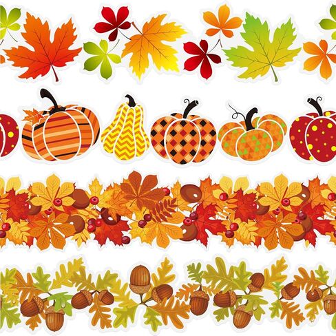 60 Pieces Thanksgiving Pumpkins Borders Acorns Maple Leaf Borders Autumn Board Borders Stickers Self-Adhesive Scalloped Borders for Classroom Birthday Baby Shower Thanksgiving Party Decorations in Kuwait