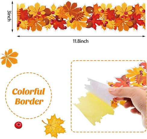 60 Pieces Thanksgiving Pumpkins Borders Acorns Maple Leaf Borders Autumn Board Borders Stickers Self-Adhesive Scalloped Borders for Classroom Birthday Baby Shower Thanksgiving Party Decorations in Kuwait