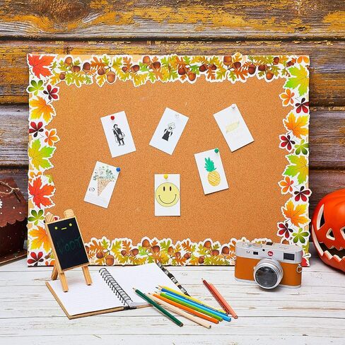 60 Pieces Thanksgiving Pumpkins Borders Acorns Maple Leaf Borders Autumn Board Borders Stickers Self-Adhesive Scalloped Borders for Classroom Birthday Baby Shower Thanksgiving Party Decorations in Kuwait