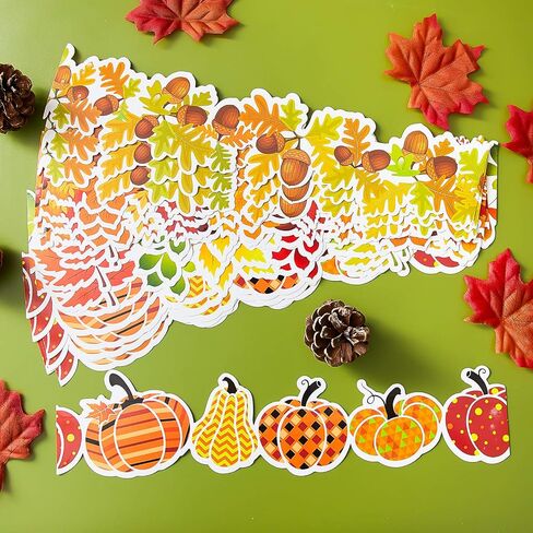 60 Pieces Thanksgiving Pumpkins Borders Acorns Maple Leaf Borders Autumn Board Borders Stickers Self-Adhesive Scalloped Borders for Classroom Birthday Baby Shower Thanksgiving Party Decorations in Kuwait