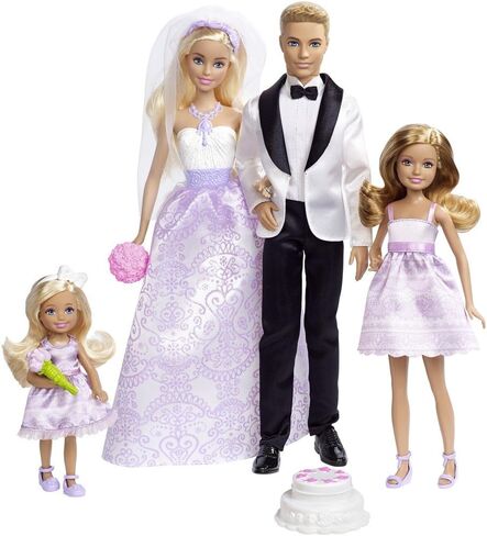 Barbie Wedding Set with Bride and Groom Dolls, Stacie, Chelsea and Accessories (Mattel DRJ88), Assorted Colour/Model in Saudi Arabia