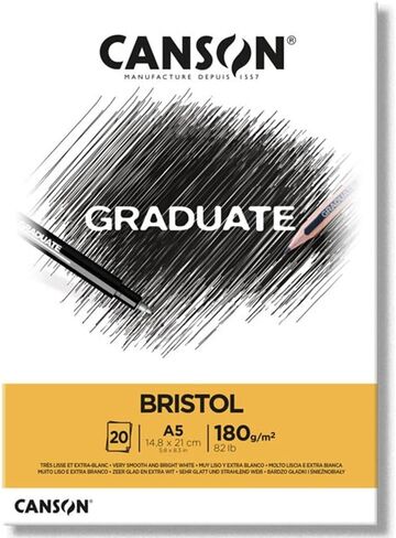 CANSON Graduate Bristol 180gsm A3 Paper, Very Smooth, Pad Glued Short Side, 20 Bright White Sheets, Ideal for Student Artists in Saudi Arabia