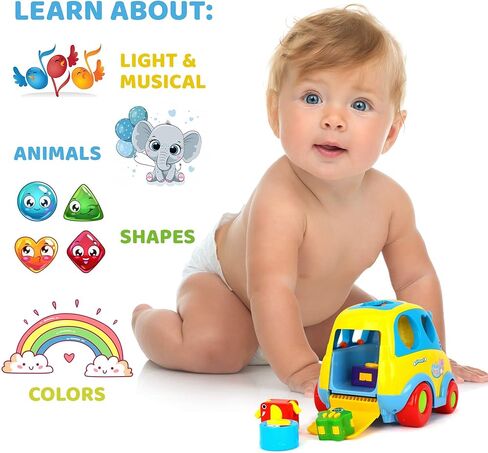 كليفر كوبيه - فارز أشكال السيارة مع الموسيقى والأضواء والحركة - 5 مكعبات على شكل حيوانات، خياران للصوت، وضعان للعب - لعبة سيارة أنشطة للأطفال الرضع والأطفال الصغار الذين تزيد أعمارهم عن 18 شهرًا in Kuwait