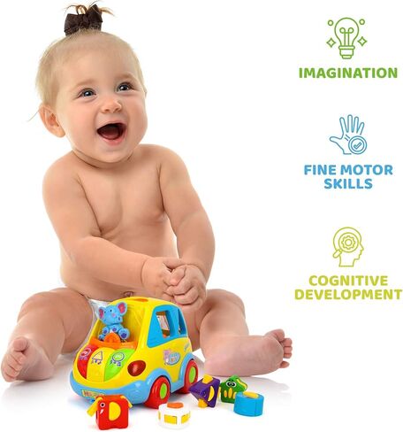 كليفر كوبيه - فارز أشكال السيارة مع الموسيقى والأضواء والحركة - 5 مكعبات على شكل حيوانات، خياران للصوت، وضعان للعب - لعبة سيارة أنشطة للأطفال الرضع والأطفال الصغار الذين تزيد أعمارهم عن 18 شهرًا in Kuwait