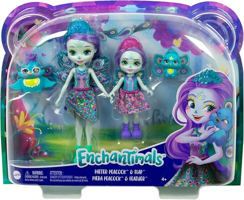Enchantimals Patter & Piera Peacock Sister Dolls (6-in & 4-in) & 2 Animal Figures, Removable Skirt and Accessories, Great Gift for Kids Ages 3Y+ in Kuwait