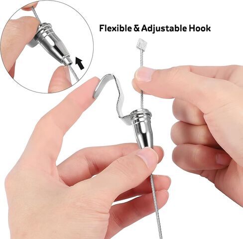 Picture Hanging Kit - 6 Pack Heavy Duty 88 lbs Picture Wire Hangers with Rail Hooks, Stainless Steel Frame Hanger Wire Hardware, Flexible Adjustable & No Wall Damage, 39.37'' L for Art in Kuwait